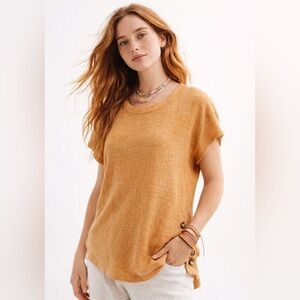 Love Scarlett Women Textured Blouse Tan Short Sleeve Button‎ Side Top Size M